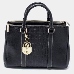 Pre Owned CH Carolina Herrera Black Leather Double Zip Matteo Tote
