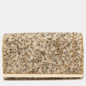 Pre Owned CH Carolina Herrera Multicolor Crystal Embellished Fabric Chain Clutch