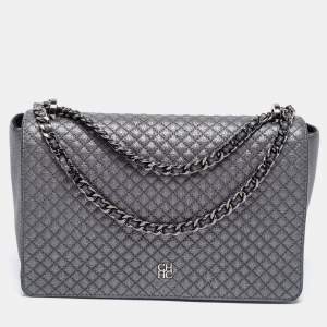 Pre Owned CH Carolina Herrera Grey Quilted Leather Flap Chain Shoulder Bag