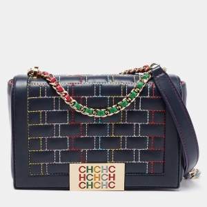 Pre Owned CH Carolina Herrera Blue Quilted Leather Flap Shoulder Bag