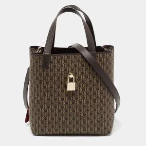 Pre Owned CH Carolina Herrera Brown/Yellow  Monogram Coated Canvas and Leather Matryoshka Padlock Tote