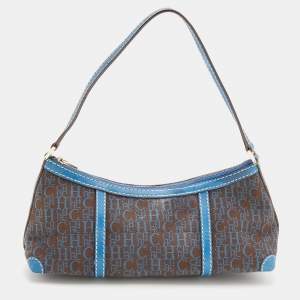 Pre Owned CH Carolina Herrera Blue/ Grey Coated Canvas and Leather Shoulder Bag