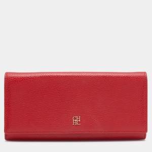 Pre Owned CH Carolina Herrera Red Leather Flap Continental Wallet