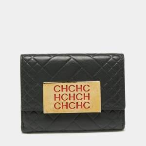 Pre Owned CH Carolina Herrera Black Quilted Leather Compact Wallet