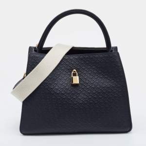 Pre Owned CH Carolina Herrera Black Embossed Leather Top Handle Bag