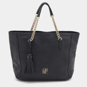 Pre Owned CH Carolina Herrera Black Leather Tassel Chain Tote