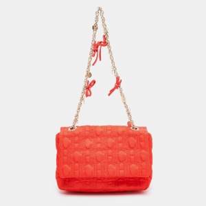 Pre Owned CH Carolina Herrera Orange Logo Embroidered Nylon Baguette Bag