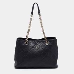 Pre Owned CH Carolina Herrera Black Quilted Leather Chain Shopper Tote