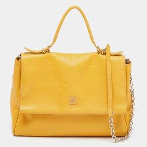 CH Carolina Herrera Yellow Leather Minuetto Flap Top Handle Bag