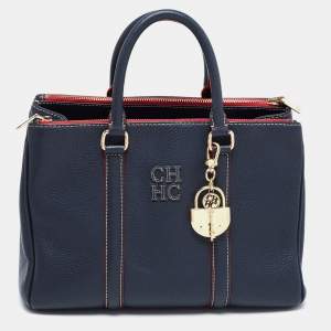 Pre Owned CH Carolina Herrera Navy Blue Leather Matteo Tote