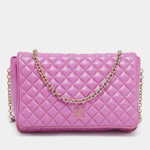 Pre Owned CH Carolina Herrera Purple Quilted Leather Flap Chain Shoulder Bag