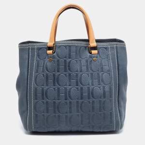 Pre Owned CH Carolina Herrera Blue/Beige Monogram Leather Andy Tote
