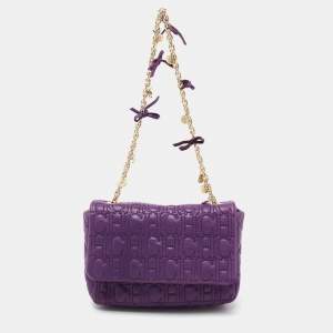 Pre Owned CH Carolina Herrera Purple Monogram Leather Shoulder Bag