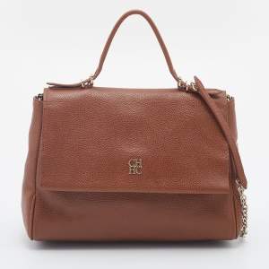 CH Carolina Herrera Brown Leather Minueto Flap Bag