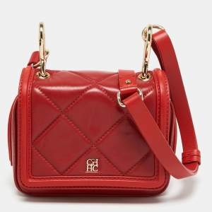 Pre Owned CH Carolina Herrera Red Quilted Leather Crossbody Bag