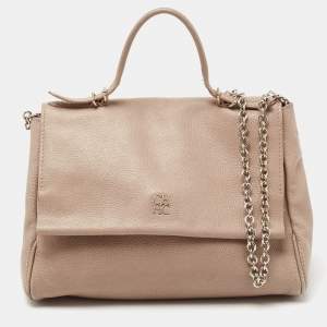 CH Carolina Herrera Beige Leather Minuetto Top Handle Bag