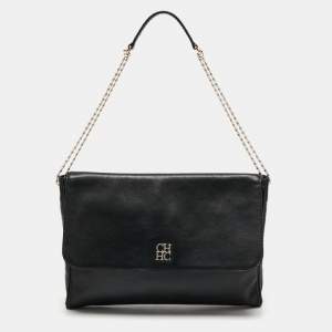 Pre Owned CH Carolina Herrera Black Leather Chain Flap Shoulder Bag