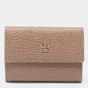 Pre Owned CH Carolina Herrera Beige Leather Flap Card Case