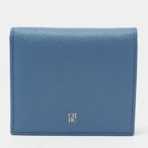 Pre Owned CH Carolina Herrera Light Blue Leather Bifold Card Case  