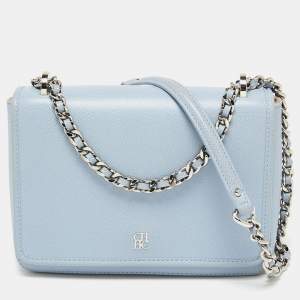 Pre Owned CH Carolina Herrera Blue Leather Flap Shoulder Bag