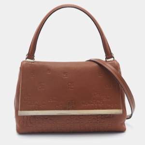 CH Carolina Herrera Brown Leather Flap Top Handle Bag