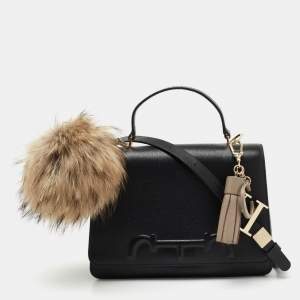 Pre Owned CH Carolina Herrera Black Leather Victoria Insignia Top Handle Bag