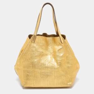 Pre Owned CH Carolina Herrera Gold Leather Matryoshka Tote