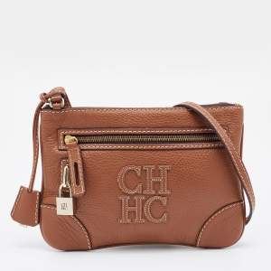 Pre Owned CH Carolina Herrera Brown Leather CH Crossbody Bag