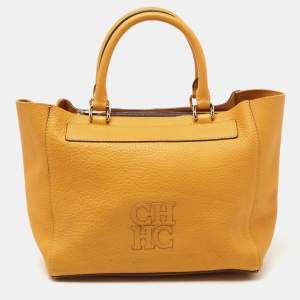 Pre Owned CH Carolina Herrera Dark Yellow Grained Leather Tote