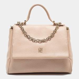 Pre Owned CH Carolina Herrera Pale Pink Leather Minuetto Top Handle Bag