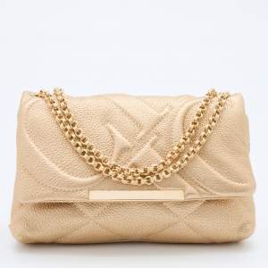 Pre Owned CH Carolina Herrera Metallic Gold Quilted Leather Flap Chain Shoulder Bag