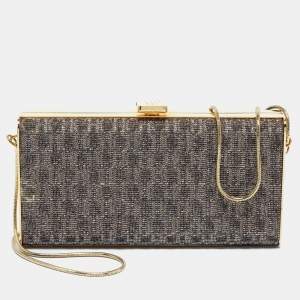 Pre Owned CH Carolina Herrera Silver/Gold Glitter Chain Clutch