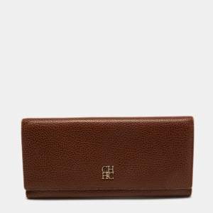 Pre Owned CH Carolina Herrera Brown Leather Continental Flap Wallet