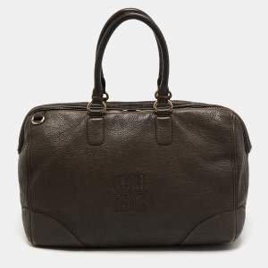 CH Carolina Herrera Dark Grey Monogram Leather Large Boston Bag