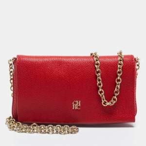 Pre Owned CH Carolina Herrera Red Leather Chain Clutch