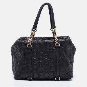 CH Carolina Herrera Black Monogram Embossed Leather Chain Satchel