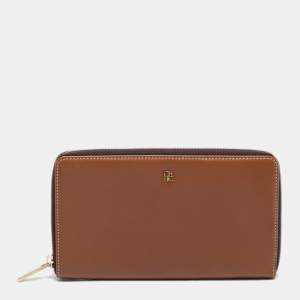 Pre Owned CH Carolina Herrera Brown Leather Zip Around Wallet