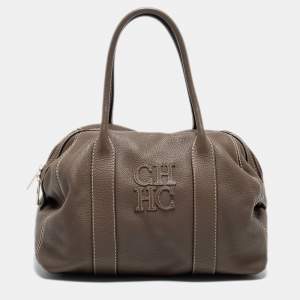 CH Carolina Herrera Grey Leather Zip Satchel