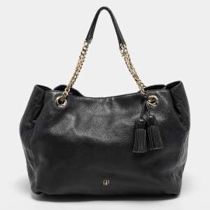 Pre Owned CH Carolina Herrera Black Monogram Embossed Leather Chain Tote