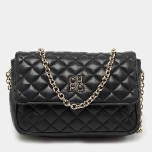Pre Owned CH Carolina Herrera Black Quilted Leather Chain Crossbody Bag