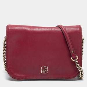 CH Carolina Herrera Burgundy Leather Flap Shoulder Bag
