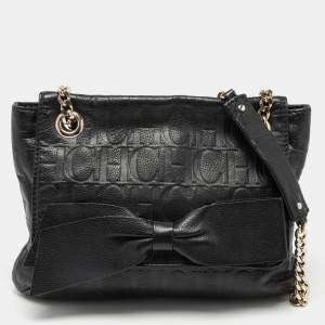 Pre Owned CH Carolina Herrera Black Leather Bow Flap Shoulder Bag