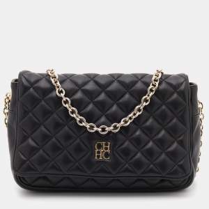 Pre Owned CH Carolina Herrera Black Quilted Leather Chain Flap Shoulder Bag