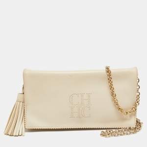 CH Carolina Herrera Beige Leather Tassel Chain Shoulder Bag