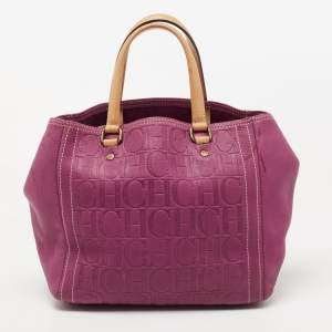 Pre Owned CH Carolina Herrera Purple Monogram Embossed Leather Andy Tote