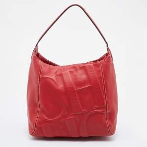 Pre Owned CH Carolina Herrera Red Leather Logo Embossed Hobo