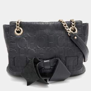 CH Carolina Herrera Black Monogram Leather Audrey Flap Shoulder Bag