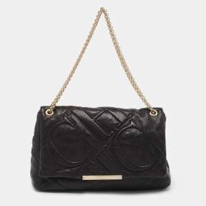 CH Carolina Herrera Black Quilted Leather Flap Chain Shoulder Bag