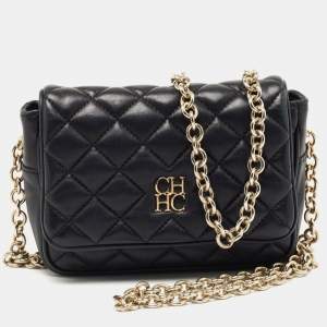 Pre Owned CH Carolina Herrera Black Quilted Leather Chain Crossbody Bag