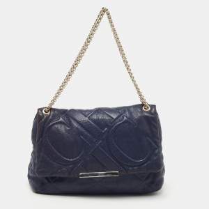 Pre Owned CH Carolina Herrera Blue Quilted Leather Flap Chain Shoulder Bag